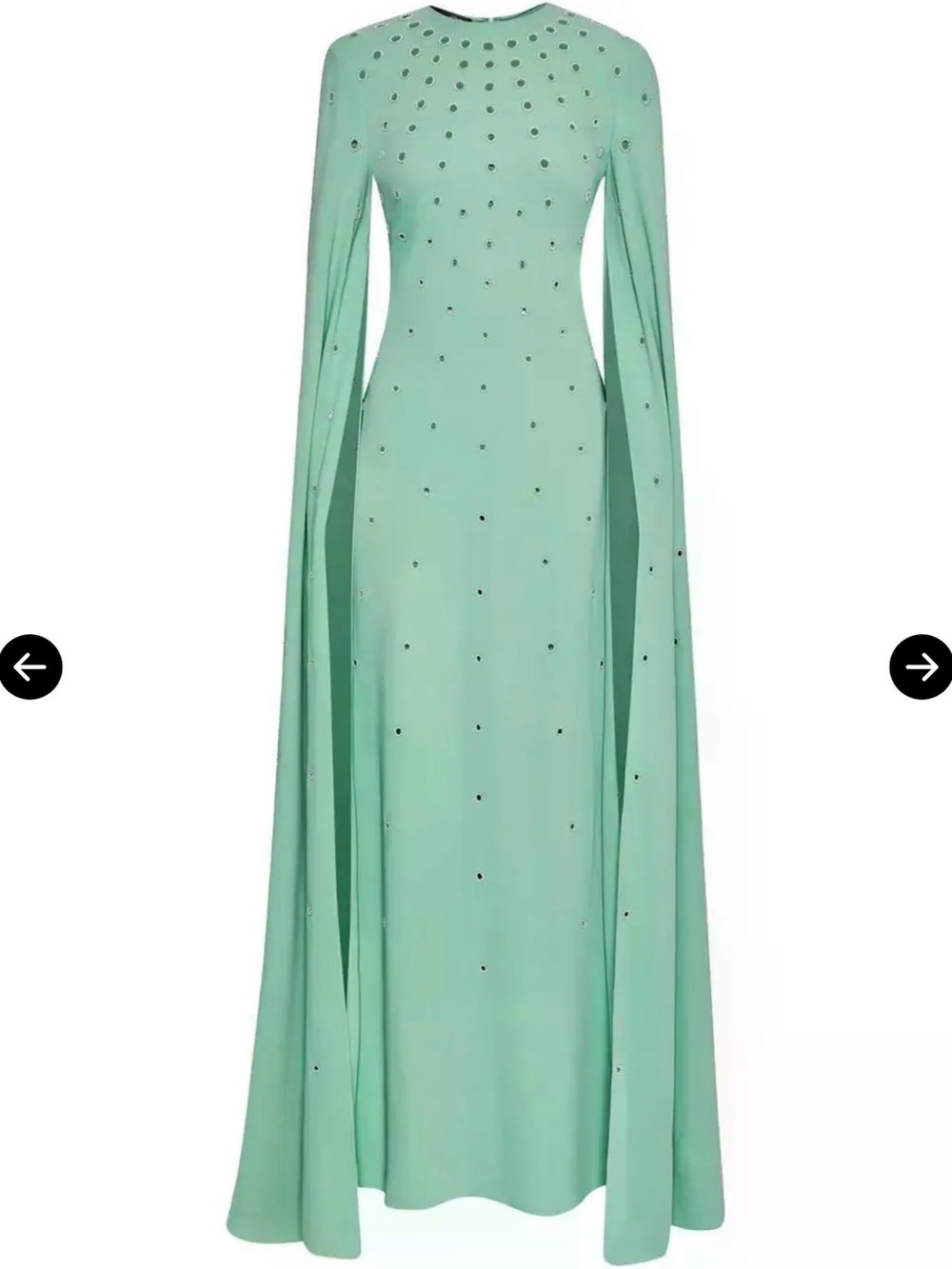 Oscar de la Renta Mint Green Crystal-Embellished Cape-Sleeve Maxi Dress